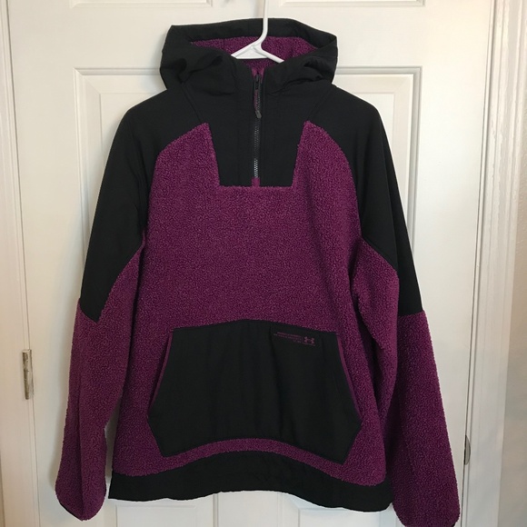 Under Armour Mission Boucle Andrack Hooded Jacket Coat Size L Black Purple - Picture 3 of 9